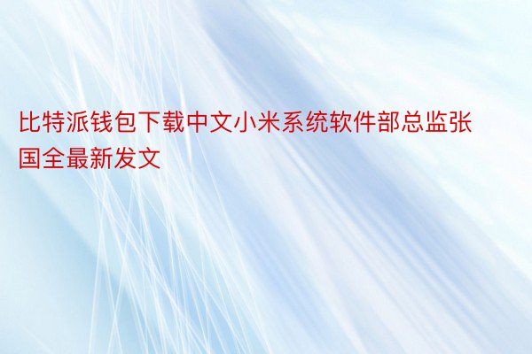比特派钱包下载中文小米系统软件部总监张国全最新发文