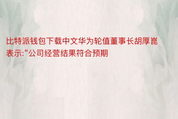 比特派钱包下载中文华为轮值董事长胡厚崑表示:“公司经营结果符合预期