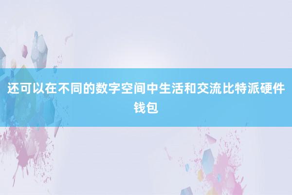 还可以在不同的数字空间中生活和交流比特派硬件钱包