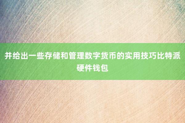 并给出一些存储和管理数字货币的实用技巧比特派硬件钱包